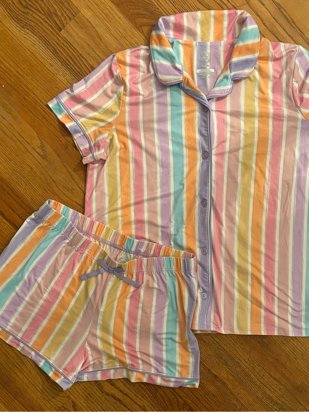 Girls' Pastel Rainbow Striped Short Pajama Set, size XXL (18)